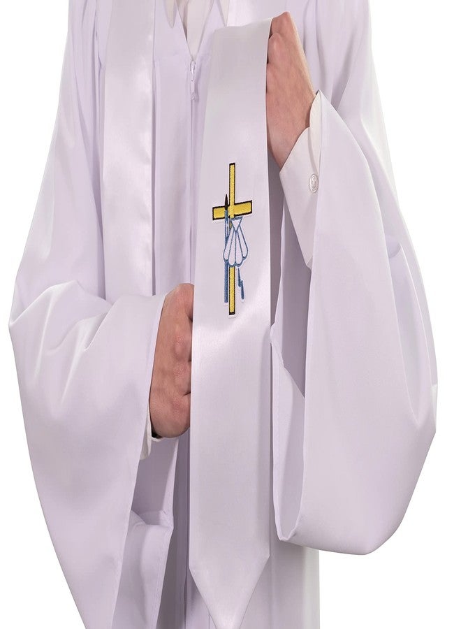 CLERKMANS Unisex White Baptismal Stole - Embroidered Baptismal Cross - Church Stole/Sash - Image 2